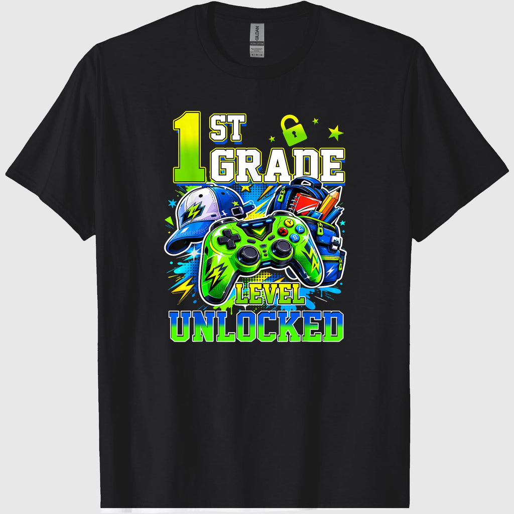 1st Grade Level Unlocked Video Gamer Back to School Boy Kids T-Shirt