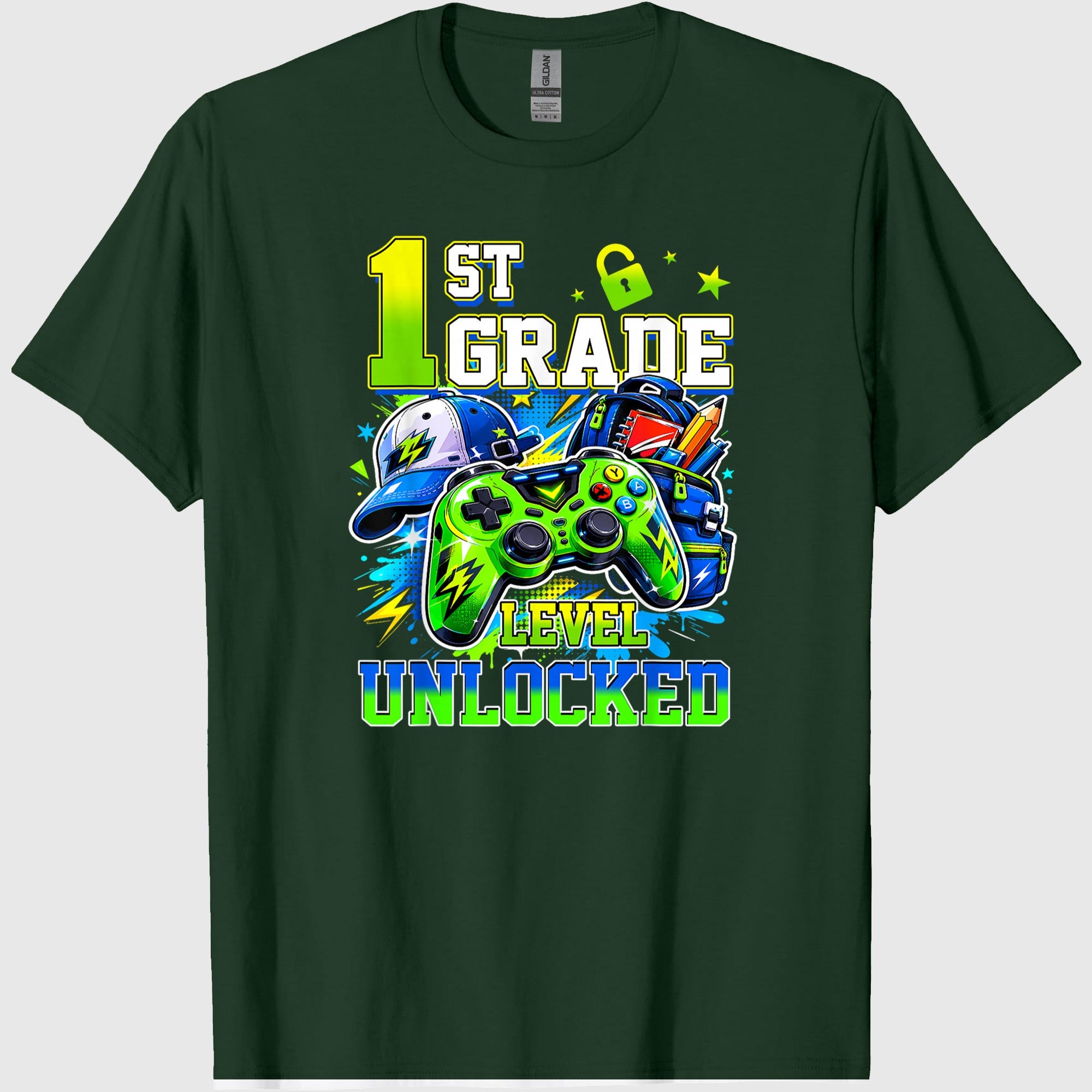 1st Grade Level Unlocked Video Gamer Back to School Boy Kids T-Shirt