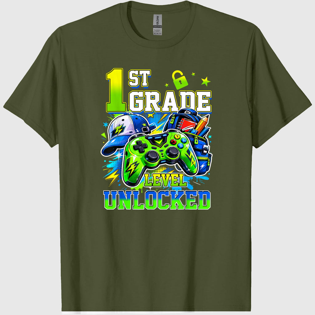 1st Grade Level Unlocked Video Gamer Back to School Boy Kids T-Shirt