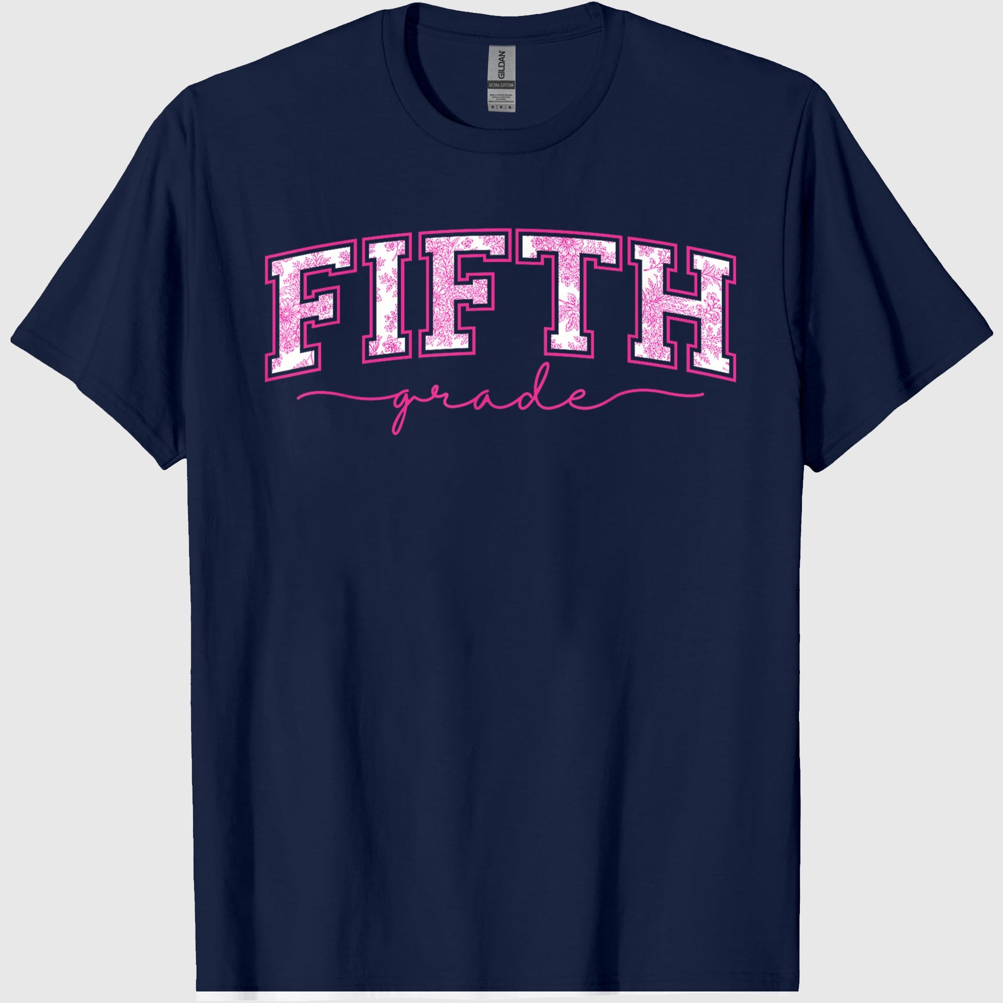 Back to School 5th Fifth Grade Toile Pink Floral Teacher T-Shirt