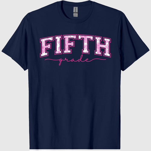 Back to School 5th Fifth Grade Toile Pink Floral Teacher T-Shirt