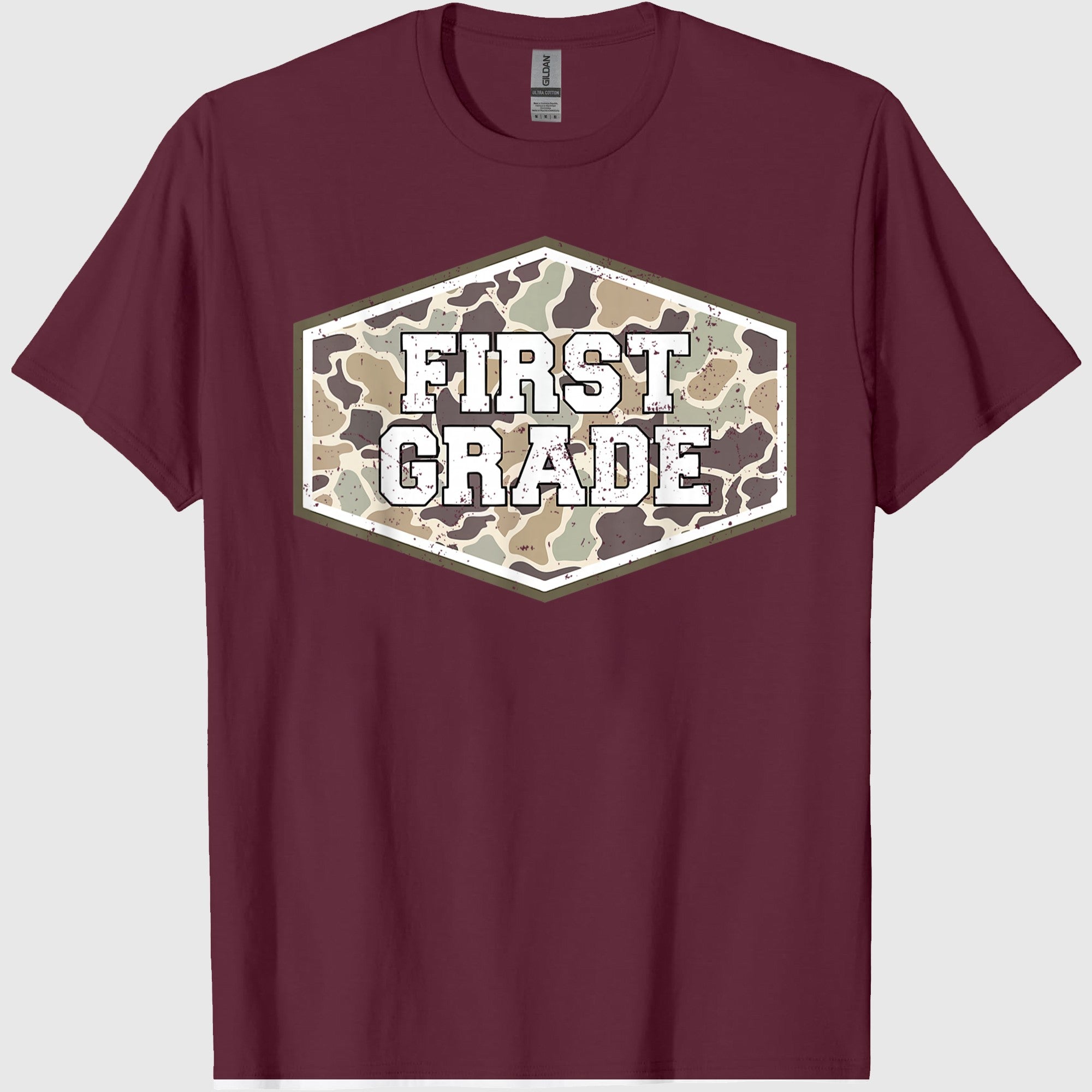 Camo First Grade Boy Hello 1st Grade Students Teachers T-Shirt